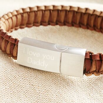 Personalised Men's Stainless Steel Leather Bracelet In Brown, 2 of 2