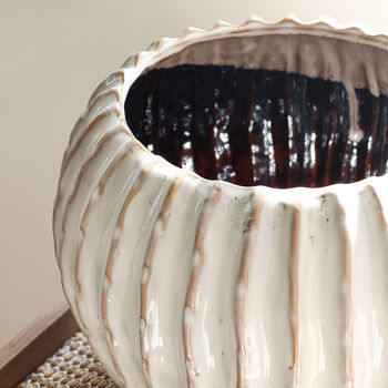 Large Ribbed Round Ceramic Vase, 3 of 4