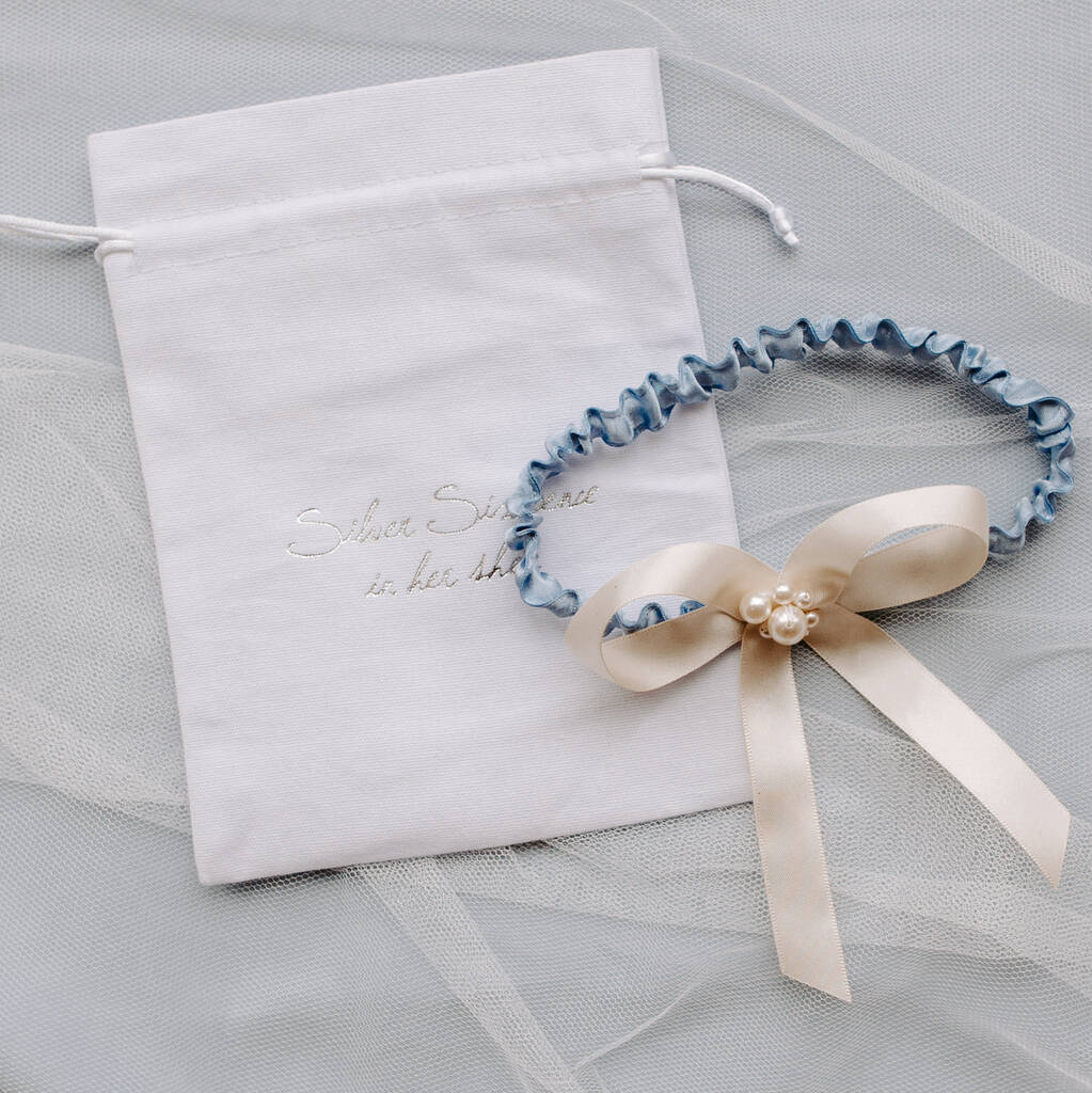 Personalised Pearl Cluster Blue Wedding Garter, 1 of 10