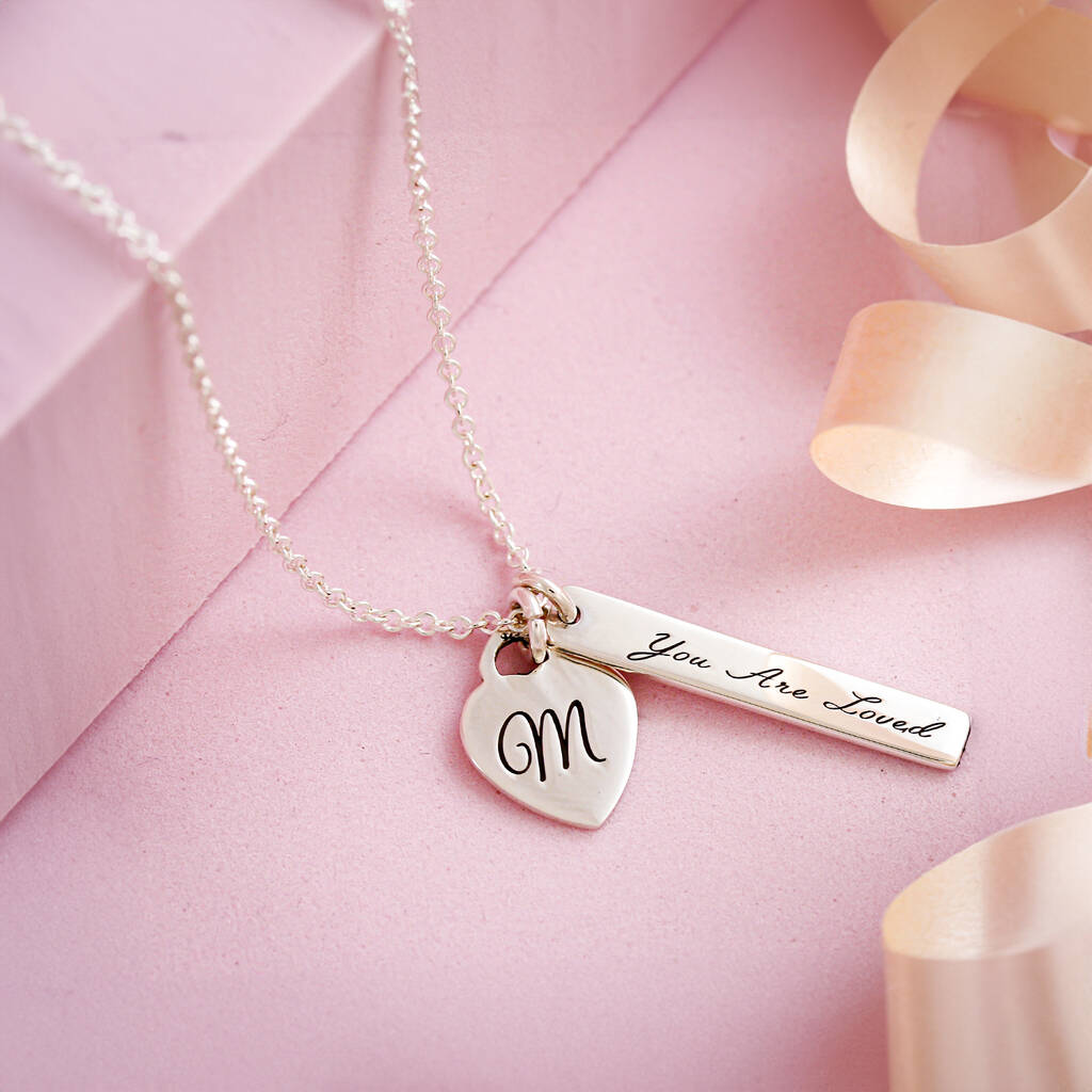 Heart And Message Tags Personalised Silver Necklace, 1 of 8