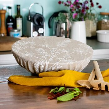 Large Reusable Linen Bowl Cover With Garden Flowers, 5 of 6