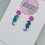 Blue And Pink Seahorse Earrings, thumbnail 2 of 4