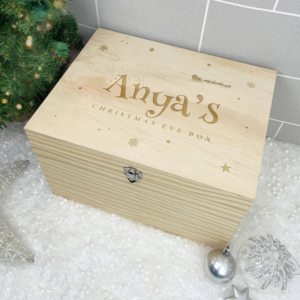 Personalised Santa Sleigh Engraved Christmas Eve Box Five Sizes, 1 of 11