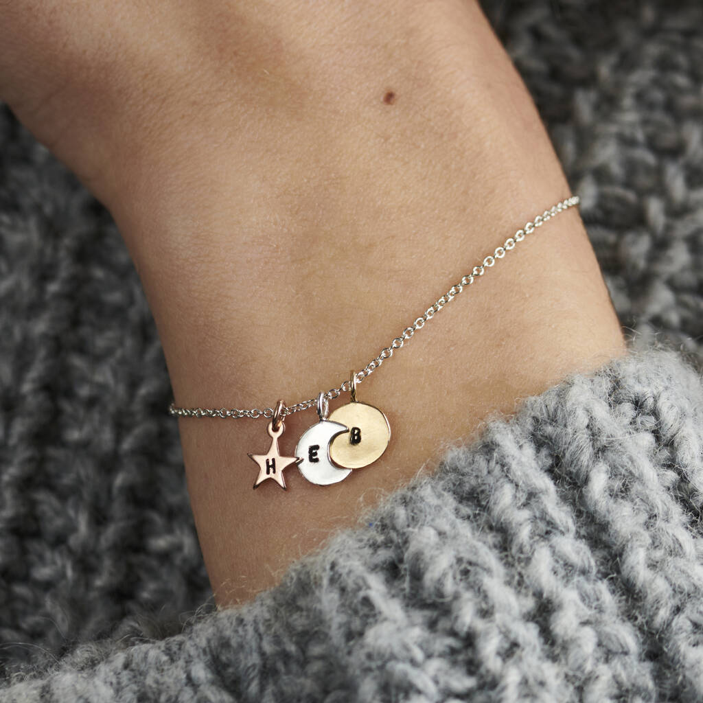 Personalised Mixed Gold Sun Moon And Star Bracelet By Posh Totty Designs