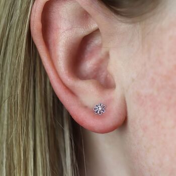 Tiny Sterling Silver Blue Flower Stud Earrings, 4 of 9