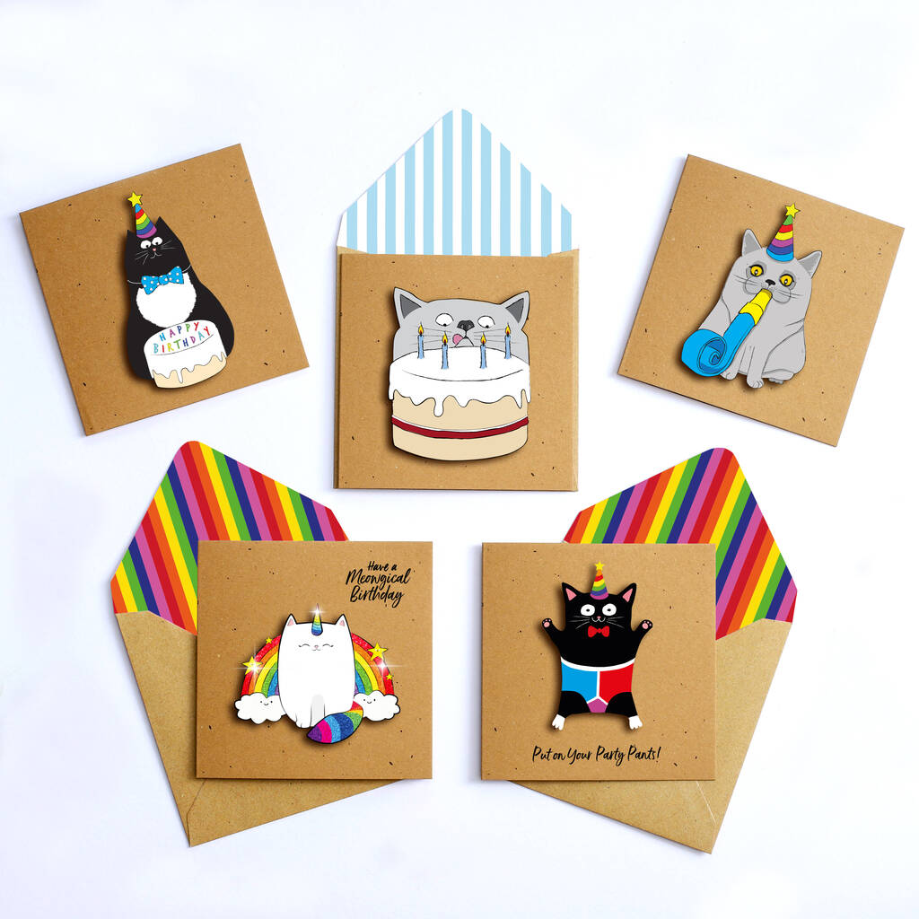 Handmade 3D Cat Cards Pack Of Five, 1 of 6