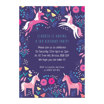 Personalised Unicorn Pattern Birthday Invitations, 2 of 3