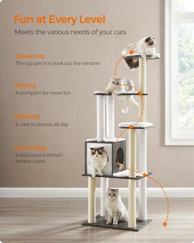 Cat Tree 165cm Modern Cat Condo Removable Cushions, 3 of 7