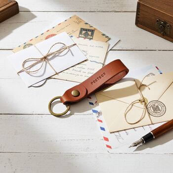 Tan Mini Text Personalised Leather Keyring Gift, 4 of 5