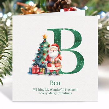 Personalised Green Initial Christmas Card, 4 of 8