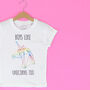'Boys Like Unicorns Too' Boys T Shirt, thumbnail 1 of 6