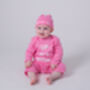 Baby Sleepsuit, Up All Night, Cotton Baby Grow, Gift Pink Or Grey, thumbnail 1 of 9