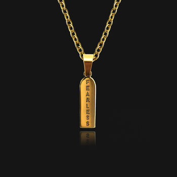 Fearless Engraved Bar Pendant Necklace, 18k Gold Plated, 2 of 6