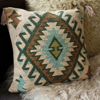 Turkish Kilim Green Diamond Cushion, 5 of 11