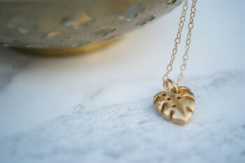 Monstera Leaf Necklace Yellow Gold, 3 of 3