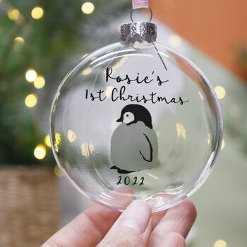 Baby's First Christmas Penguin Glass Bauble, 7 of 8