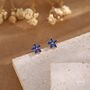 Sterling Silver Blue Cz Flower Internally Threaded Flat Back Earrings, thumbnail 5 of 11