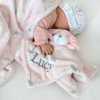 Personalised Pink Dalmatian Puppy Comforter And Blanket, 3 of 12