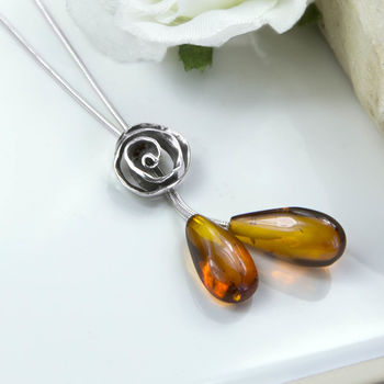 Sterling Silver Amber Rose Necklace, 2 of 5