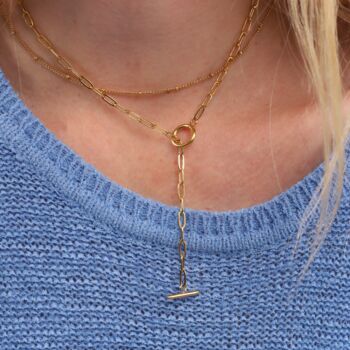 Gold Link Chain Water Resistant T Bar Layering Necklace, 5 of 12