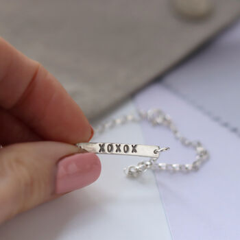 Hugs And Kisses Silver Bar Bracelet, 5 of 6