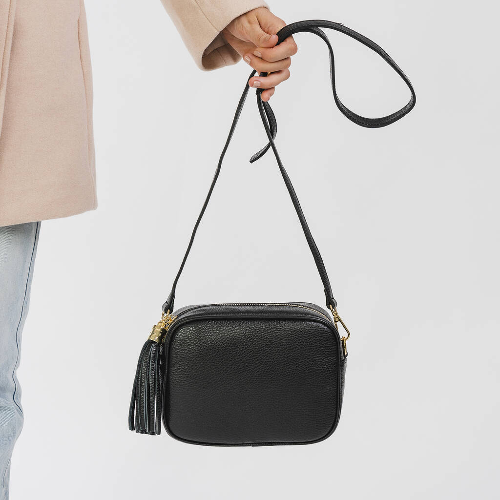 Black Personalised Leather Crossbody Camera Bag By Grace & Valour ...