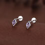 Sterling Silver Amethyst Purple Cz Rhombus 16 G Flat Back Labret Earrings, thumbnail 1 of 11