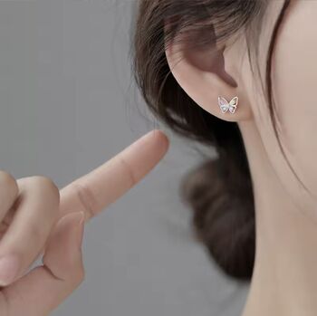 Sterling Silver Butterfly Cz Stud Earrings, 3 of 4