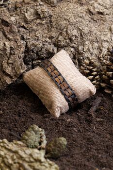 Kyoto Engraved Stainless Steel And Walnut Wood Bracelet, 5 of 7