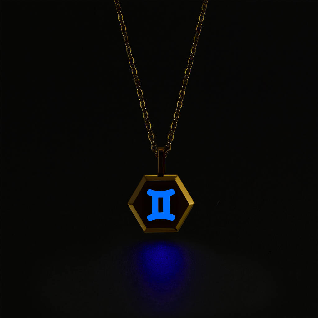 Gemini Zodiac Glowing Pendant Necklace With Uv Keyring Torch, 1 of 12