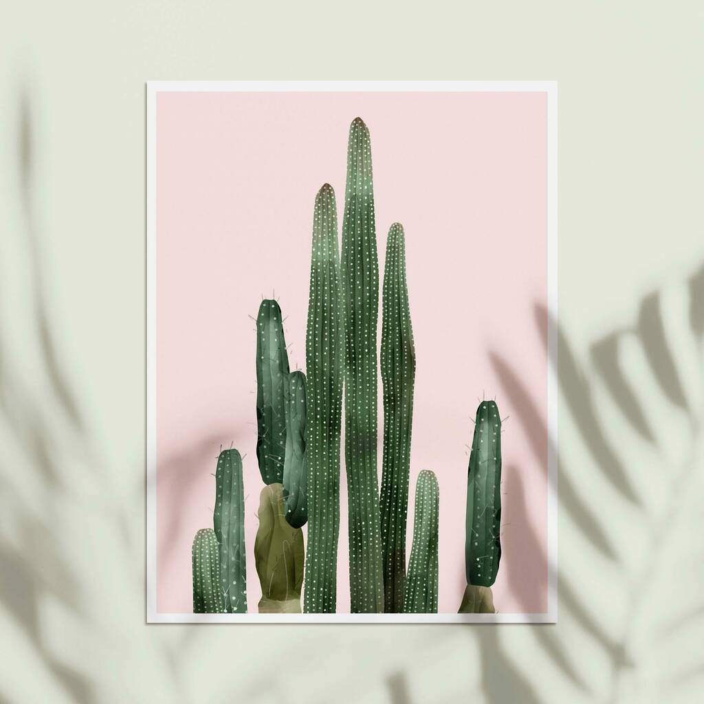 Pink Cactus Wall Art Print By Green Lili
