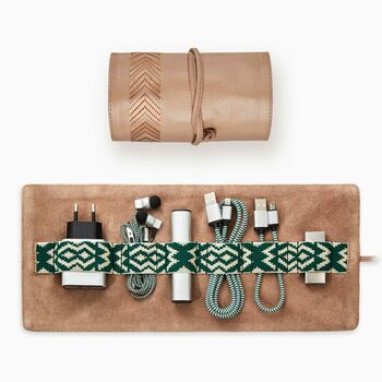 Leather Tech Roll All In One Organiser, Nude, 2 of 6