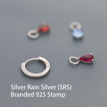 Sterling Silver Garnet Red Cz Droplet Hoop Earrings, 8 of 12