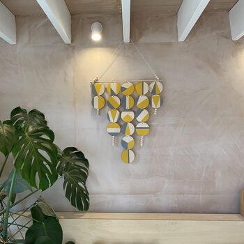 Large Ochre Yellow And Grey Geometric Wall Hanging, 3 of 9