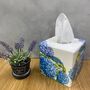 Tissue Box Cover Square Wooden Blue Hydrangea, thumbnail 1 of 3