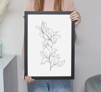 Set Of Three Black And White Floral Line Art Prints, 4 of 5