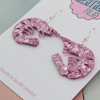 Pink Shrimp Glitter Earrings, 4 of 5