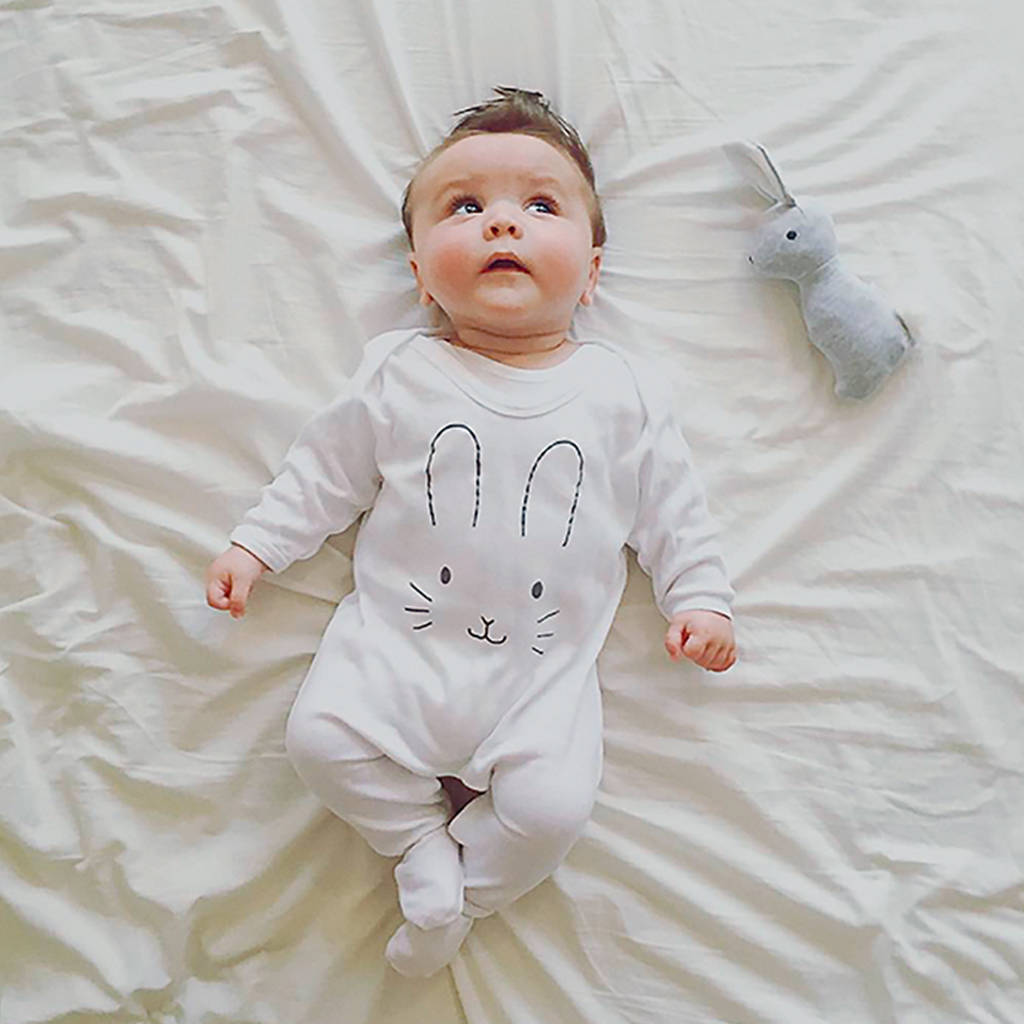 Bunny Face Baby Sleepsuit, 1 of 7