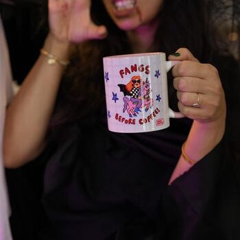 Fangs Before Coffee Mug – Funny Halloween Cup, 4 of 10