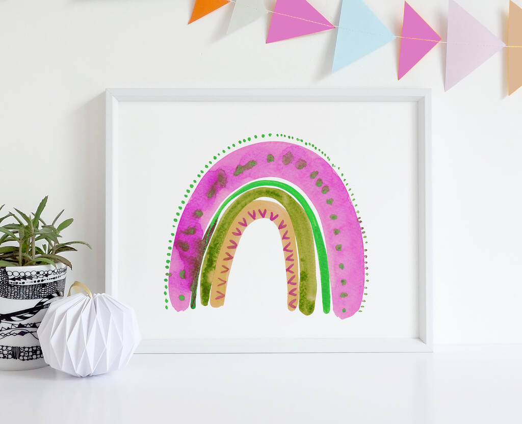 Pink And Olive Rainbow Print By Suzielou textiles | notonthehighstreet.com