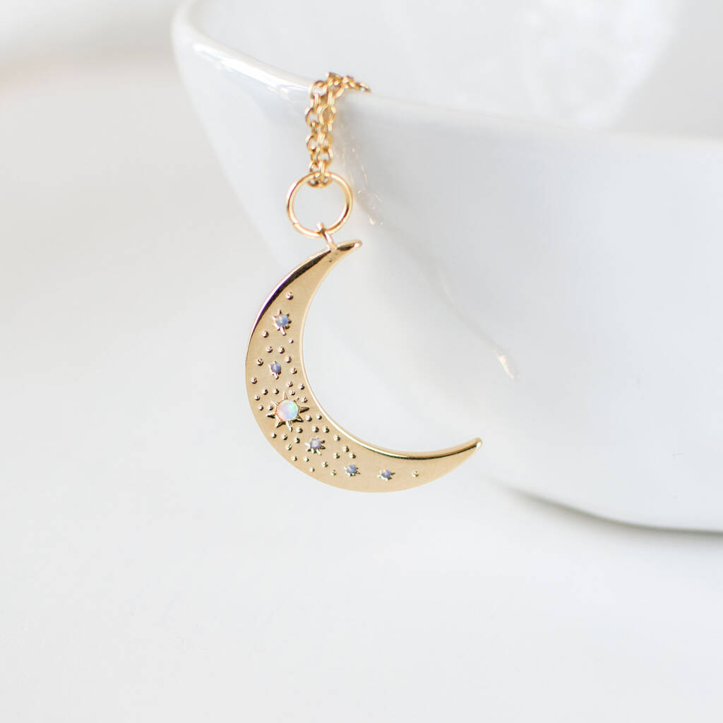 Opal crescent store moon necklace