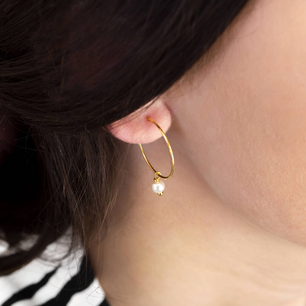 Simple Gold Plated Pearl Hoop Earrings, 1 of 7