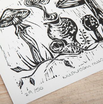 'Mushroom Musketeers' Lino Print, 2 of 2