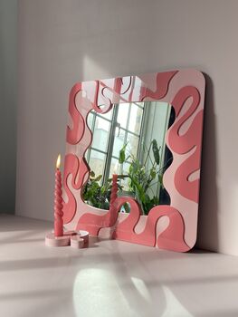 Statement Wavy Ripple Mirror In Pink And Raspberry, 8 of 9