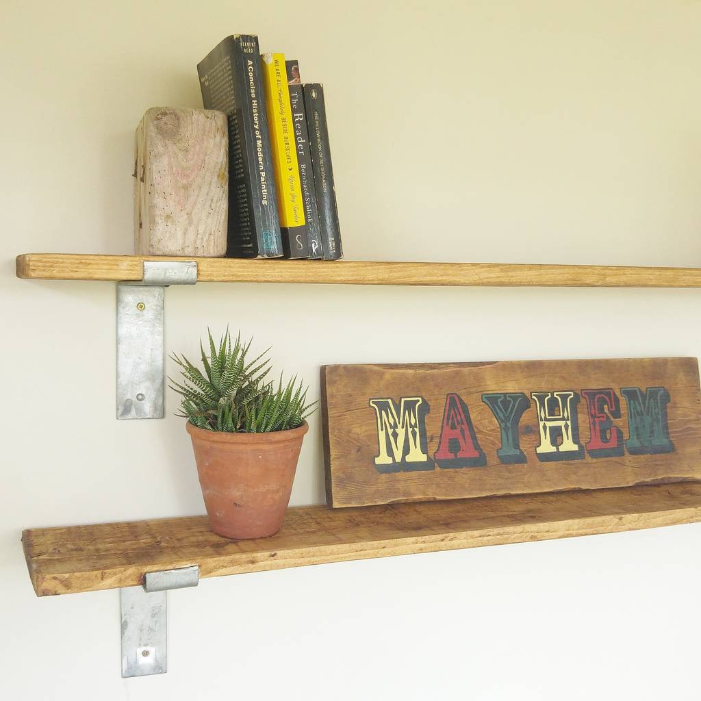 Wooden Shelf With Metal Brackets By Sea And Magpie Wooden Shelf With Metal Brackets