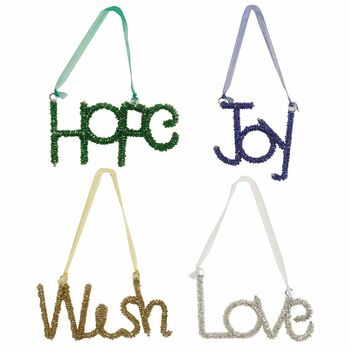 Four Hand Beaded Festive Phrases Hanging Decorations, 2 of 5