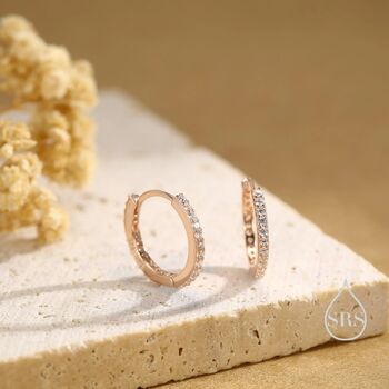Sterling Silver Double Sided Cz Huggie Hoops, 3 of 12