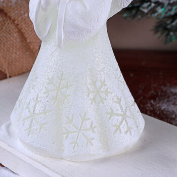 G Decor White Angel Art Candle Hand Finished With Snowflake Dress Decorative Wax Figure Symbol Of Blessings And Good Wishes, 6 of 8
