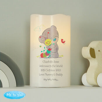 Personalised Tiny Tatty Teddy Cuddle Bug Nightlight LED Candle – Gift For Christening Or New Baby, 4 of 5