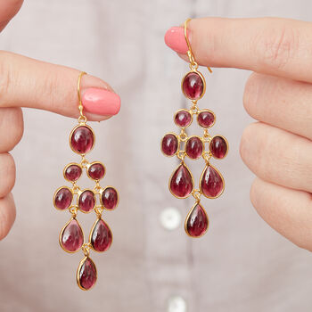 Garnet Cabochon Gold Plated Silver Chandelier Earrings, 6 of 9